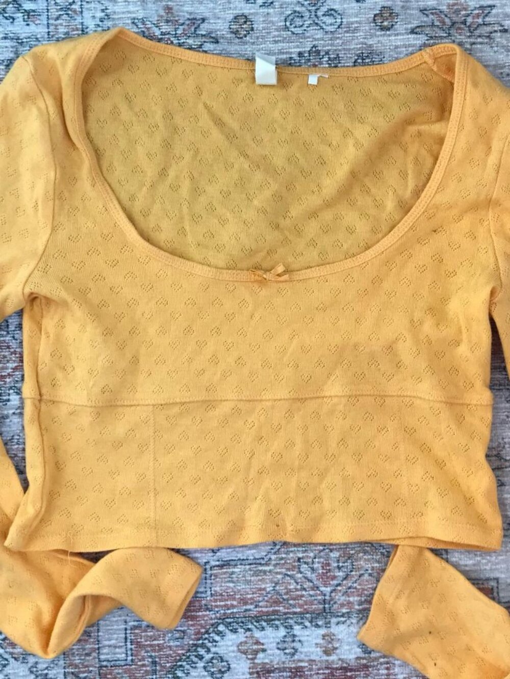 LA hearts yellow pointelle long sleeve crop